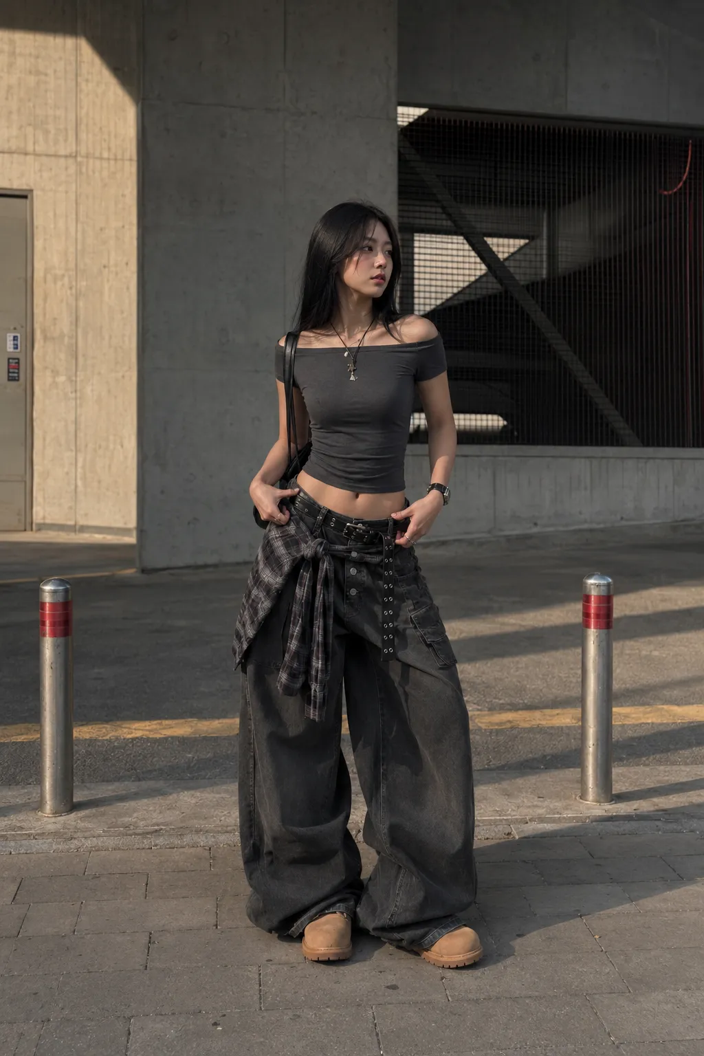 Look 26 baddie streetwear outfit với áo, quần, giày và phụ kiện badgirl street style