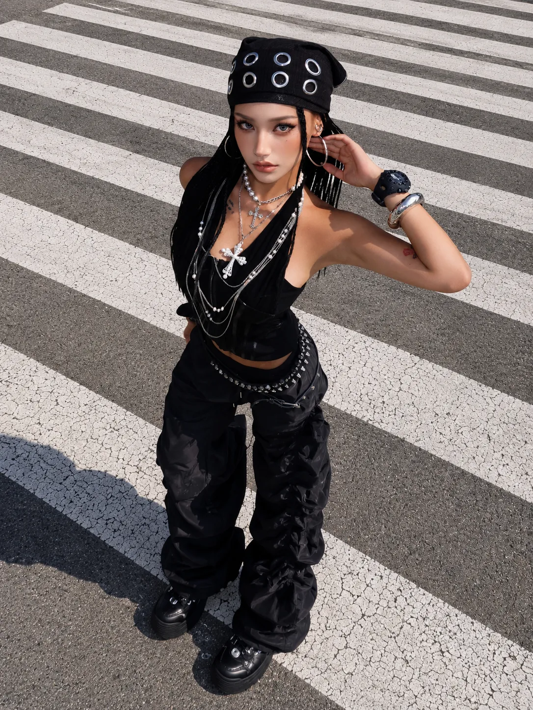 Look 16 goth outfit với áo, quần, giày và phụ kiện badgirl street style