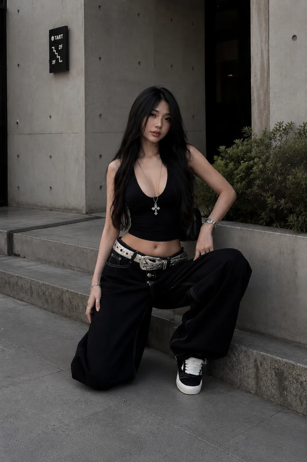 Look 32 goth outfit với áo, quần, giày và phụ kiện badgirl street style