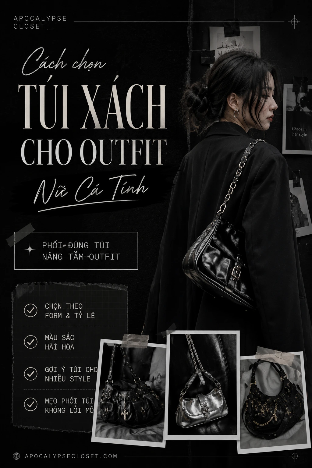 Cách chọn túi xách cho outfit nữ cá tính dark feminine baddie goth — Apocalypse Closet