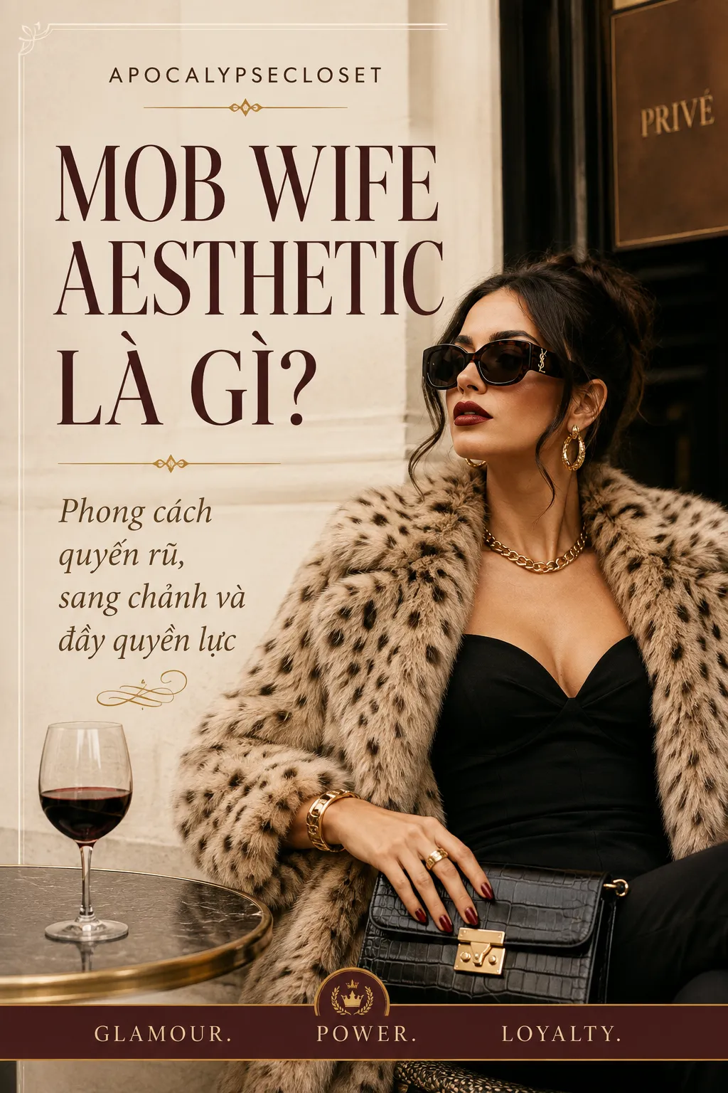 Outfit dark feminine tông đen có cấu trúc minh họa Mob Wife Aesthetic