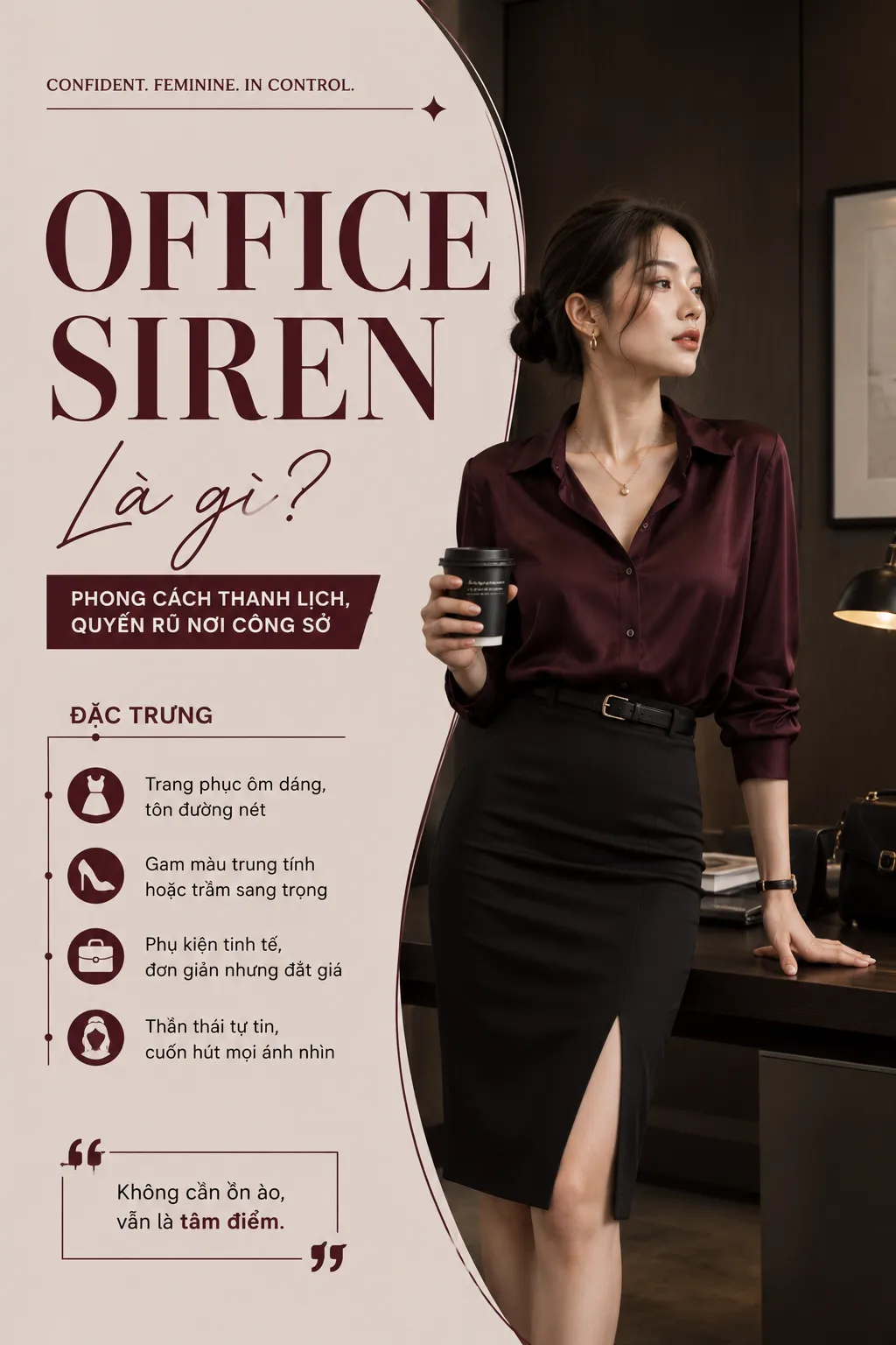 Outfit nữ tối màu với corset và quần rộng gợi cảm giác sắc lạnh của Office Siren