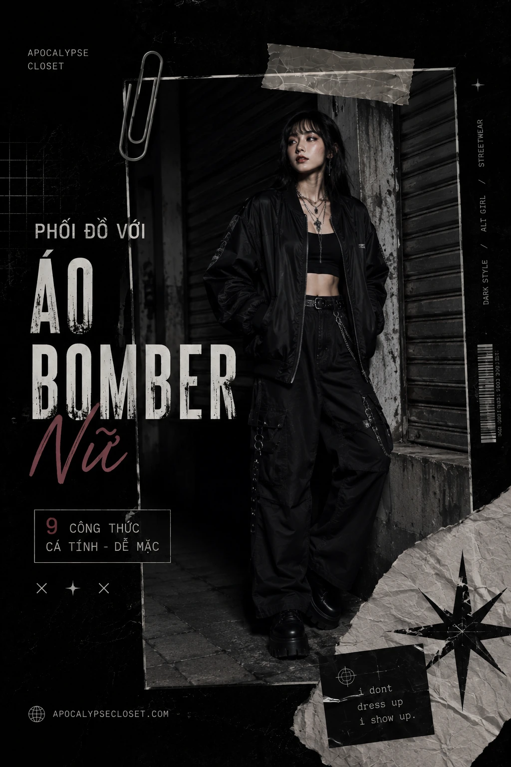 Phối đồ với áo bomber nữ theo phong cách cá tính với jeans cargo váy và boots — Apocalypse Closet