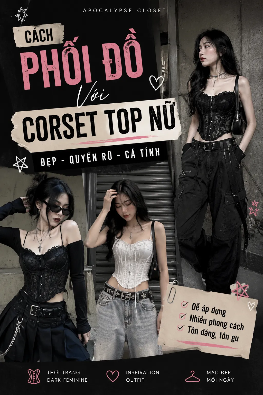 Corset Top Phối Đồ Nữ: Dark Feminine Đến Hằng Ngày