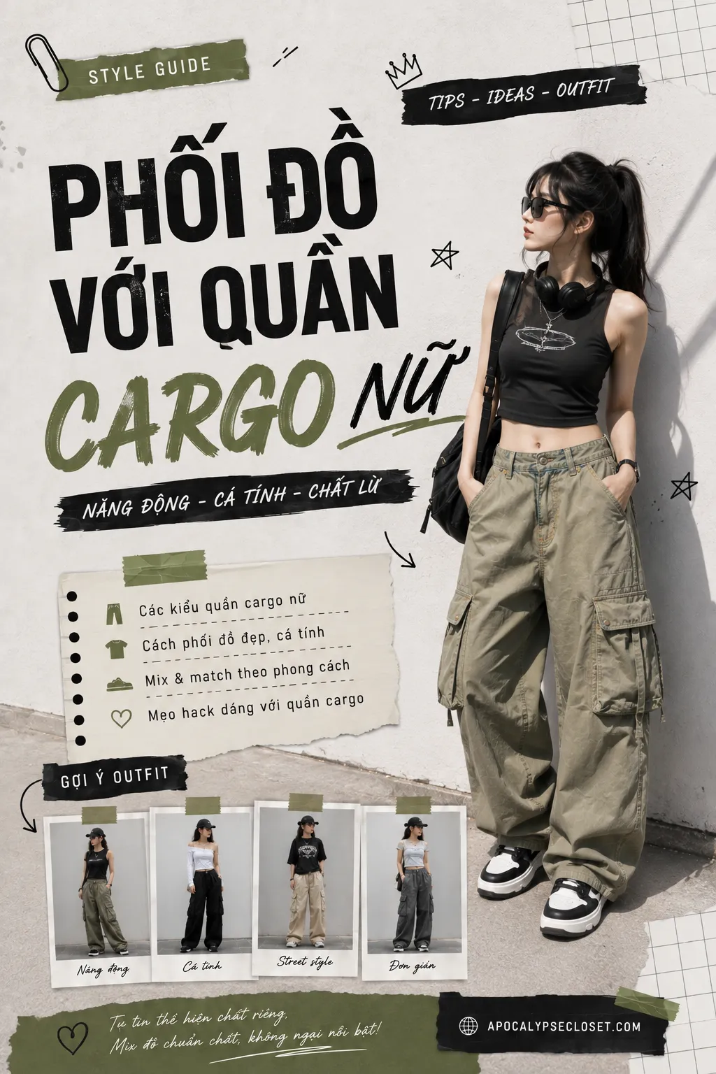 Quần cargo nữ cá tính