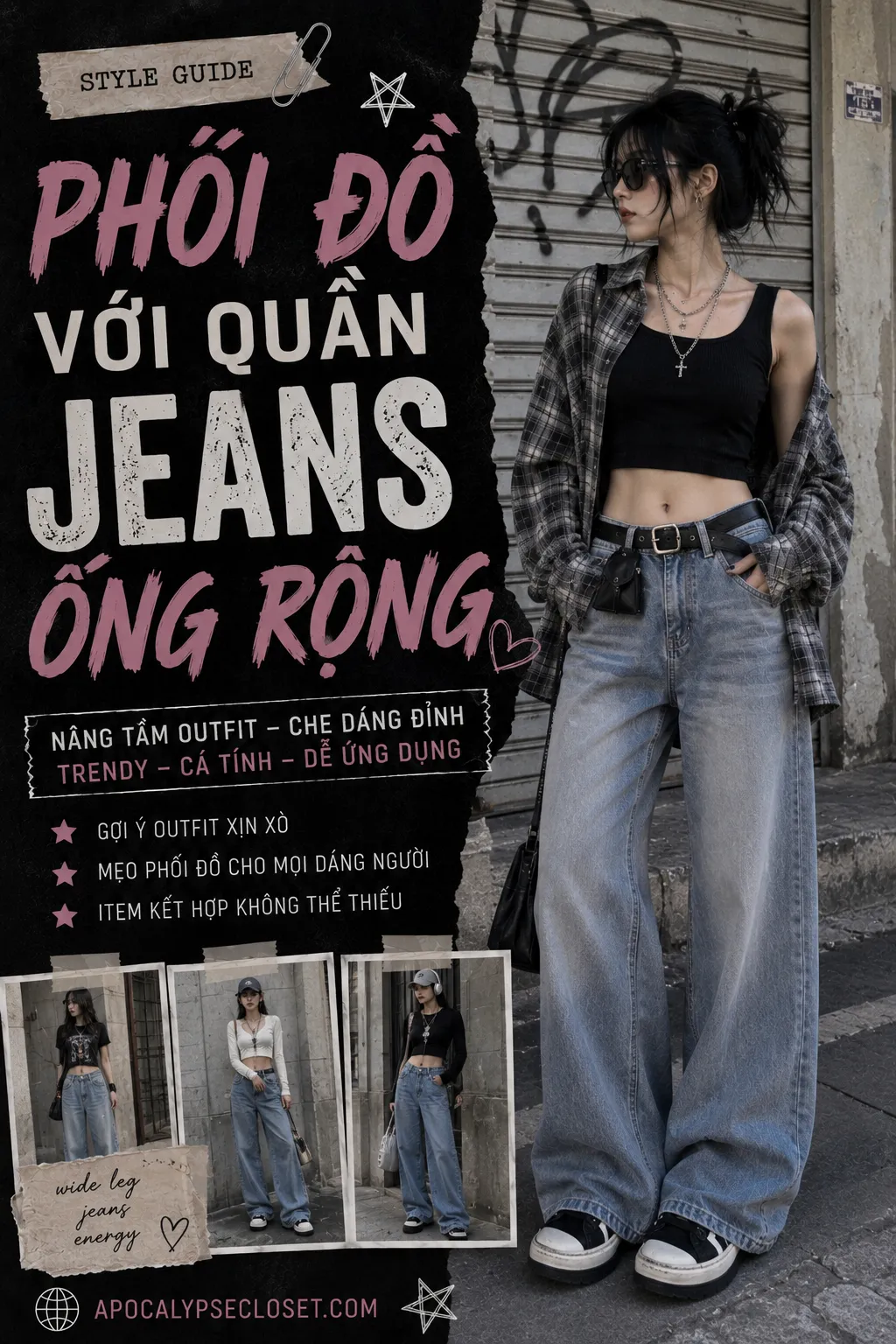 Phối Quần Jeans Ống Rộng Nữ Theo Dark Y2K