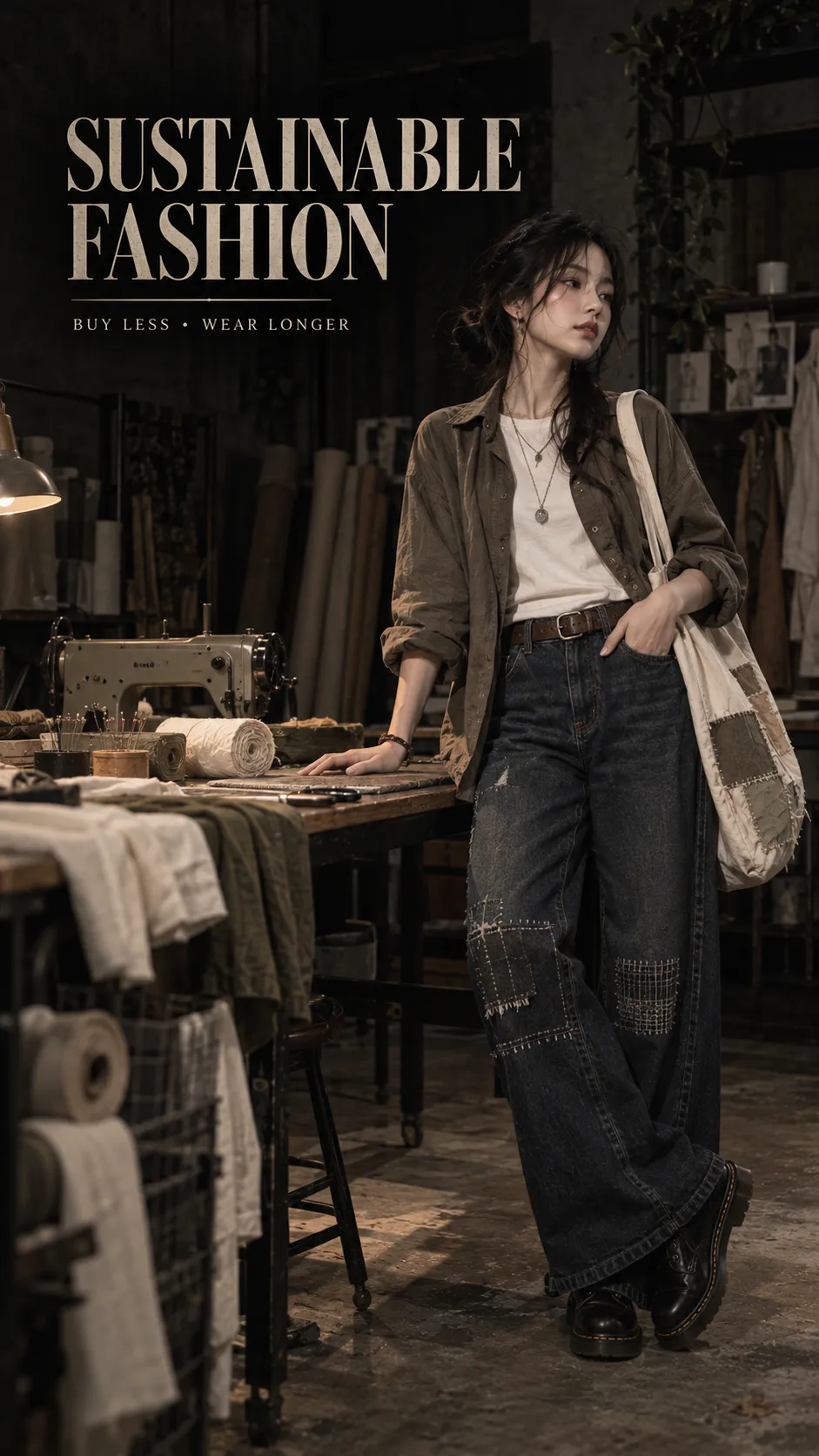 Tủ đồ thời trang bền vững với áo khoác, denim, áo thun trơn và các món được chăm sóc để dùng lâu