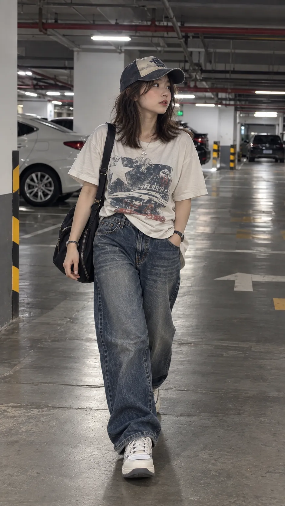 Tủ đồ Amekaji với striped tee, denim jacket, plaid shirt, shorts và sneakers