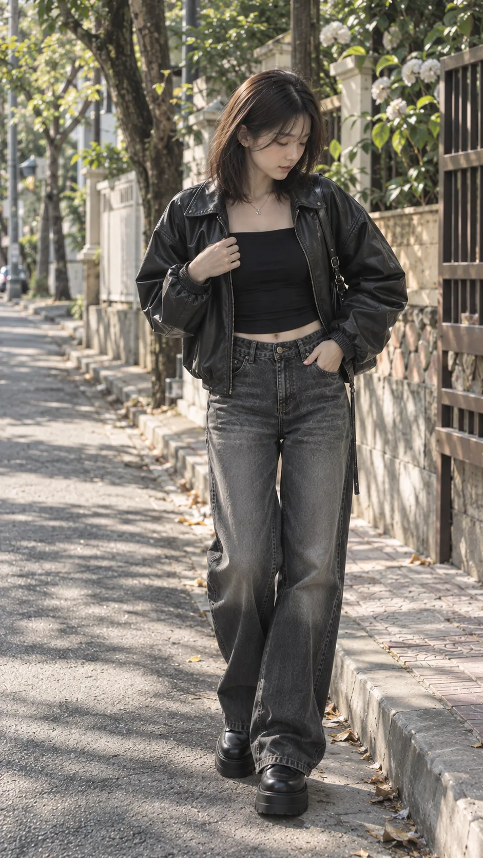 Áo Khoác Da Nữ Mua Ở Đâu với leather jacket, áo khoác da, blazer, mẫu nữ trẻ đang thử form trong không gian mua sắm không logo