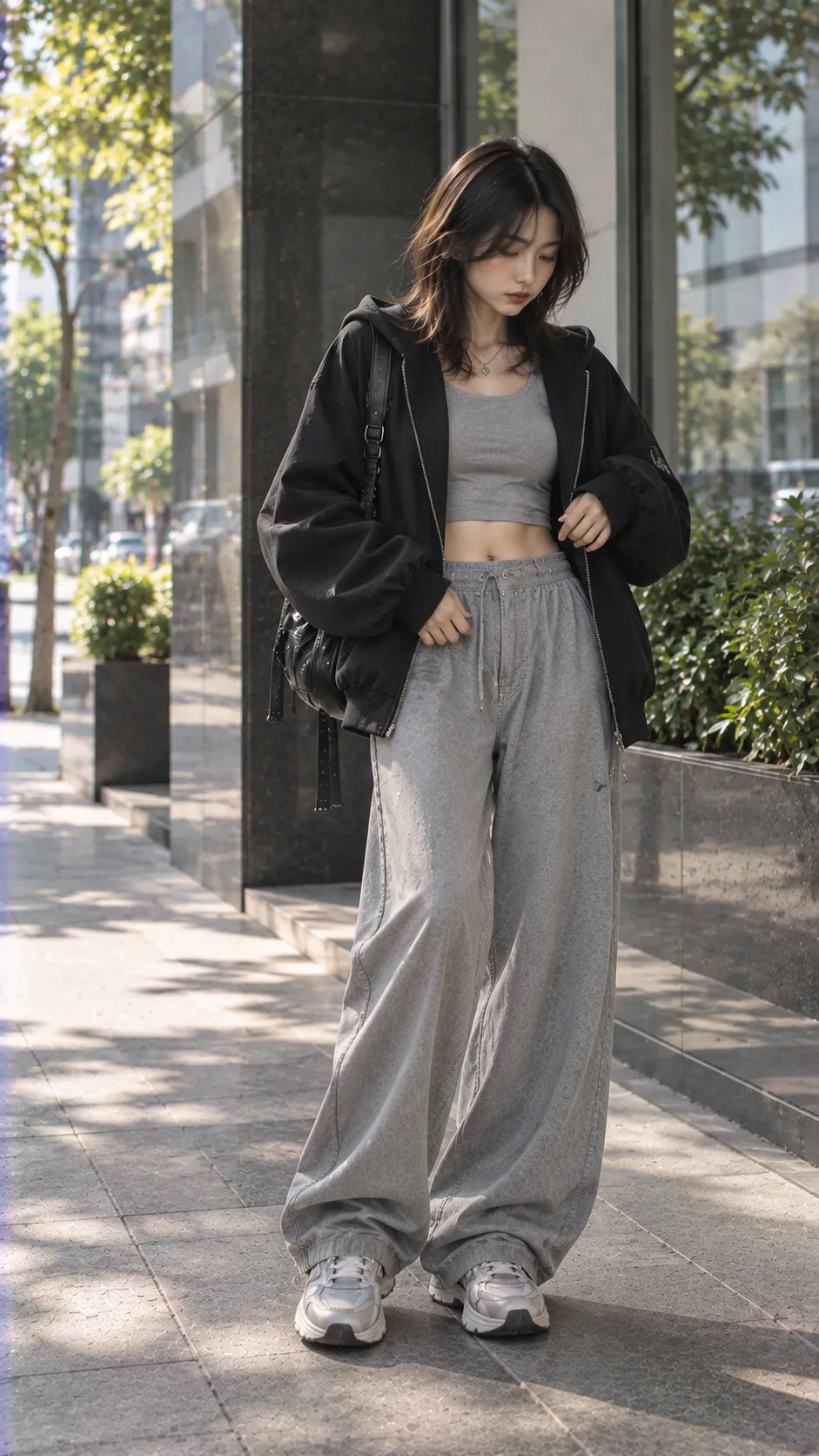 Athleisure đặc trưng với sneaker, hoodie, đen, xám