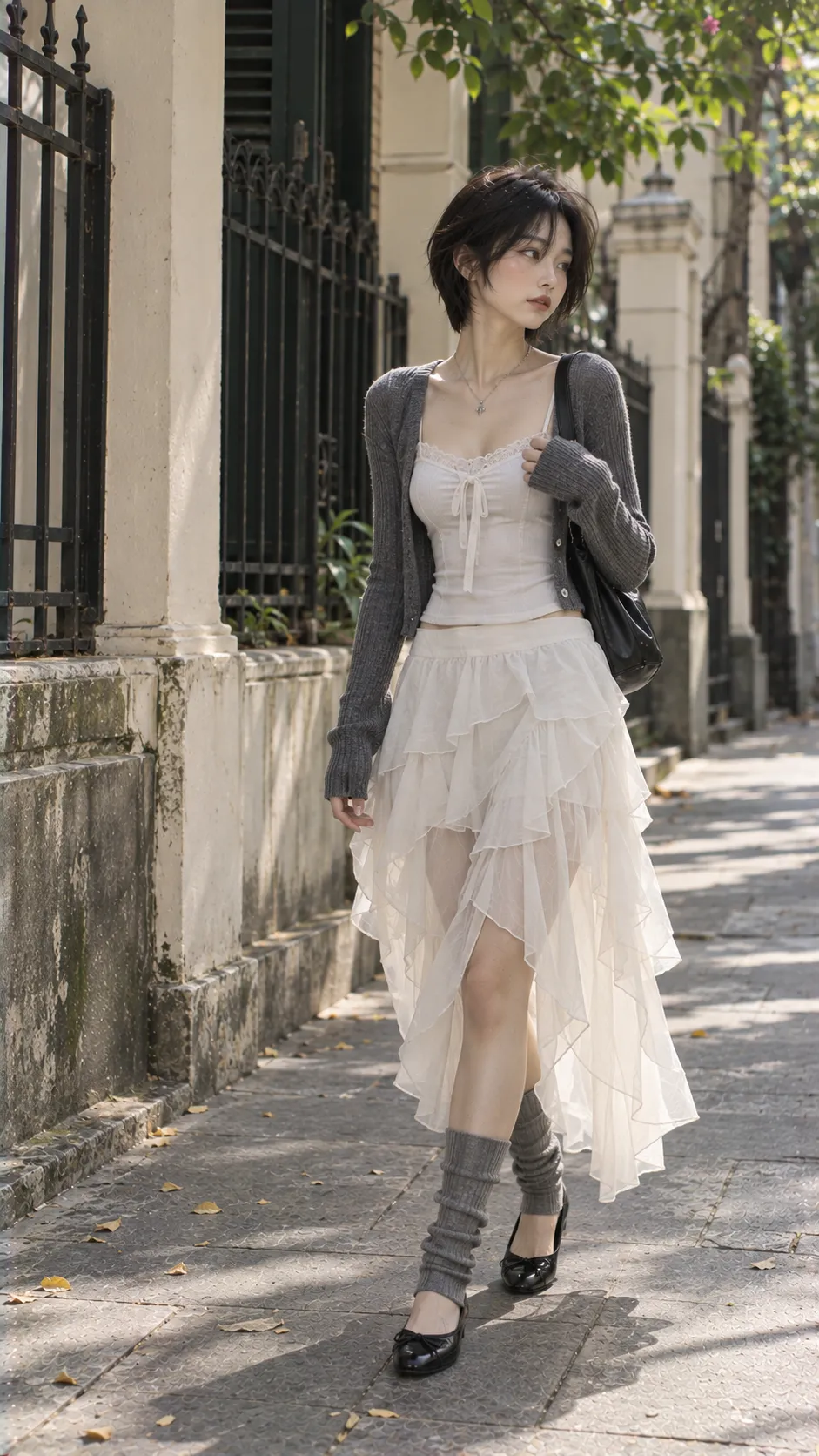 Balletcore nhấn vào cardigan, đen, trắng, xám với chất liệu và màu sắc rõ
