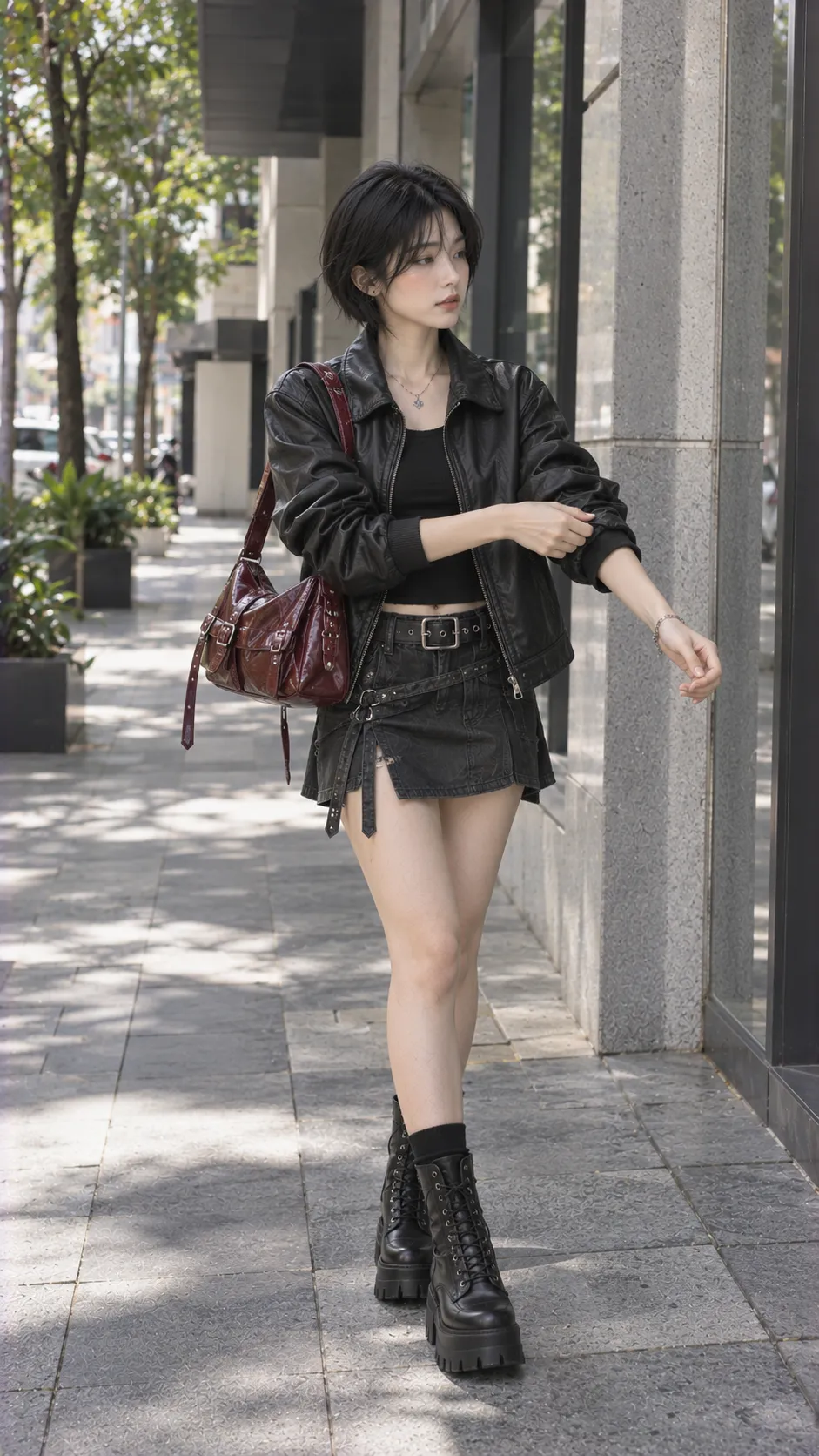 Chọn Túi Cho Outfit Nữ Cá Tính nhấn vào burgundy, đen
