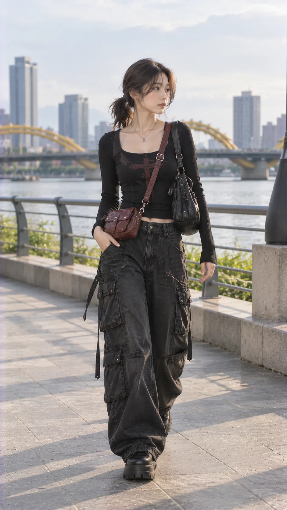 Chọn Túi Cho Outfit Nữ Cá Tính với cargo pants, shoulder bag, crossbody bag