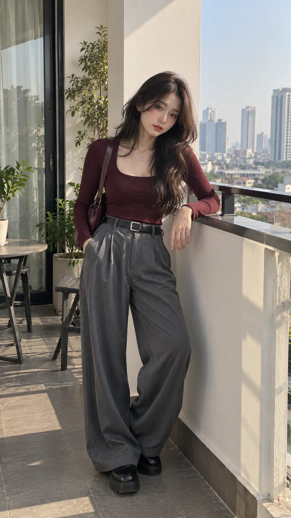 Capsule Wardrobe nhấn vào burgundy, xám