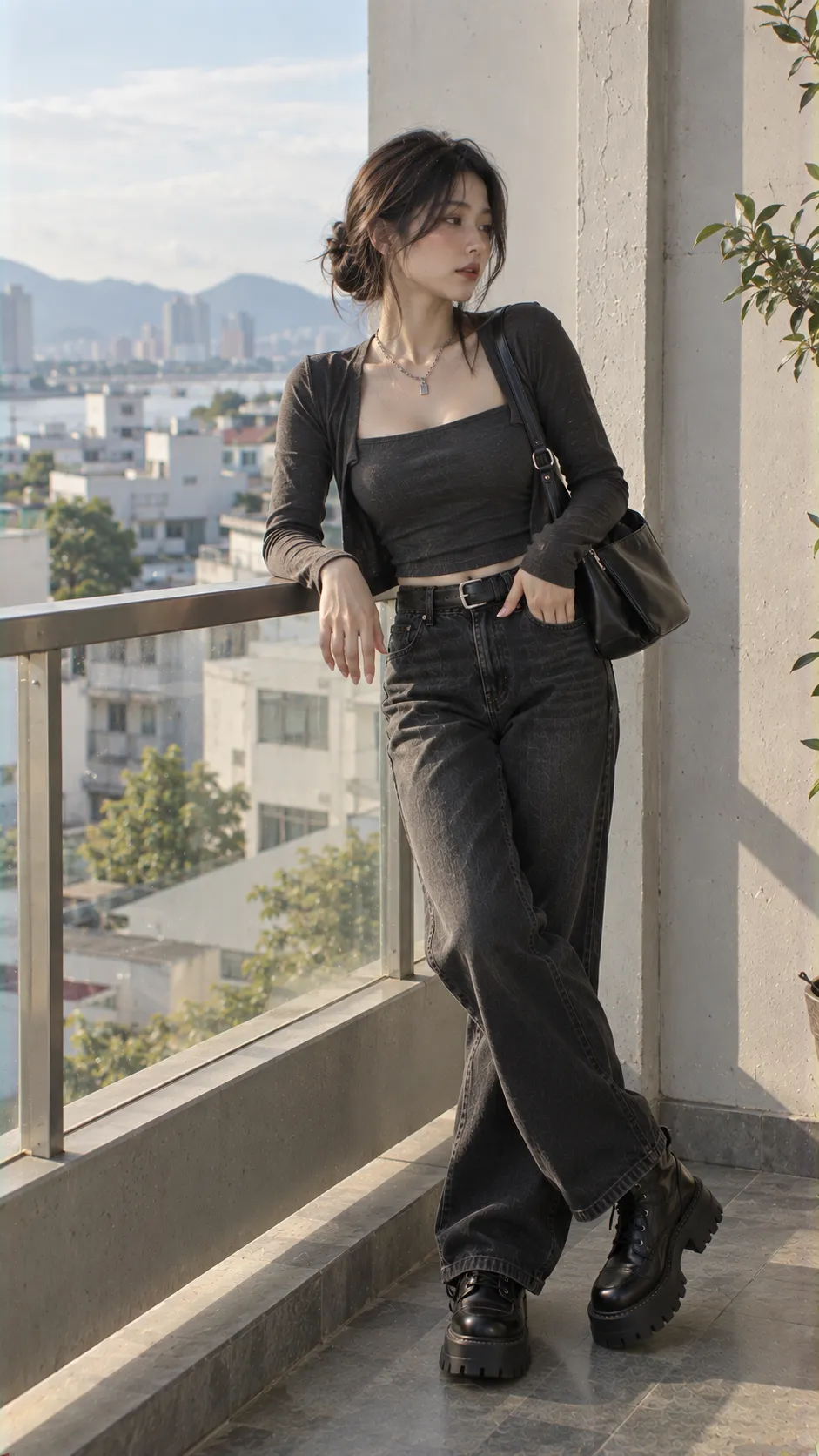 Clean Girl Aesthetic nhấn vào boots, chain, shoulder bag, charcoal với chất liệu và màu sắc rõ
