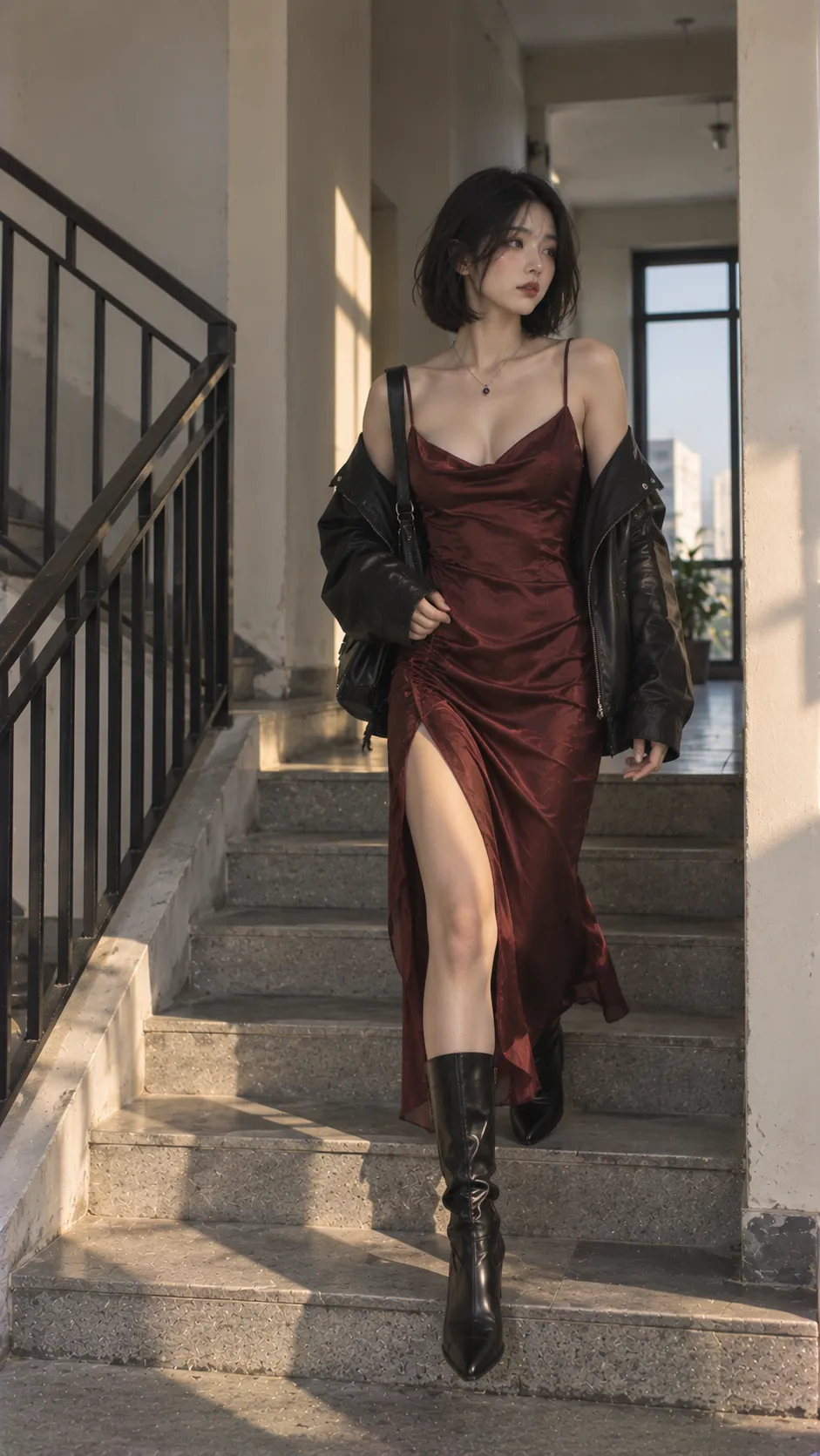Femme Fatale Aesthetic với Satin Slip Dress, Leather Jacket
