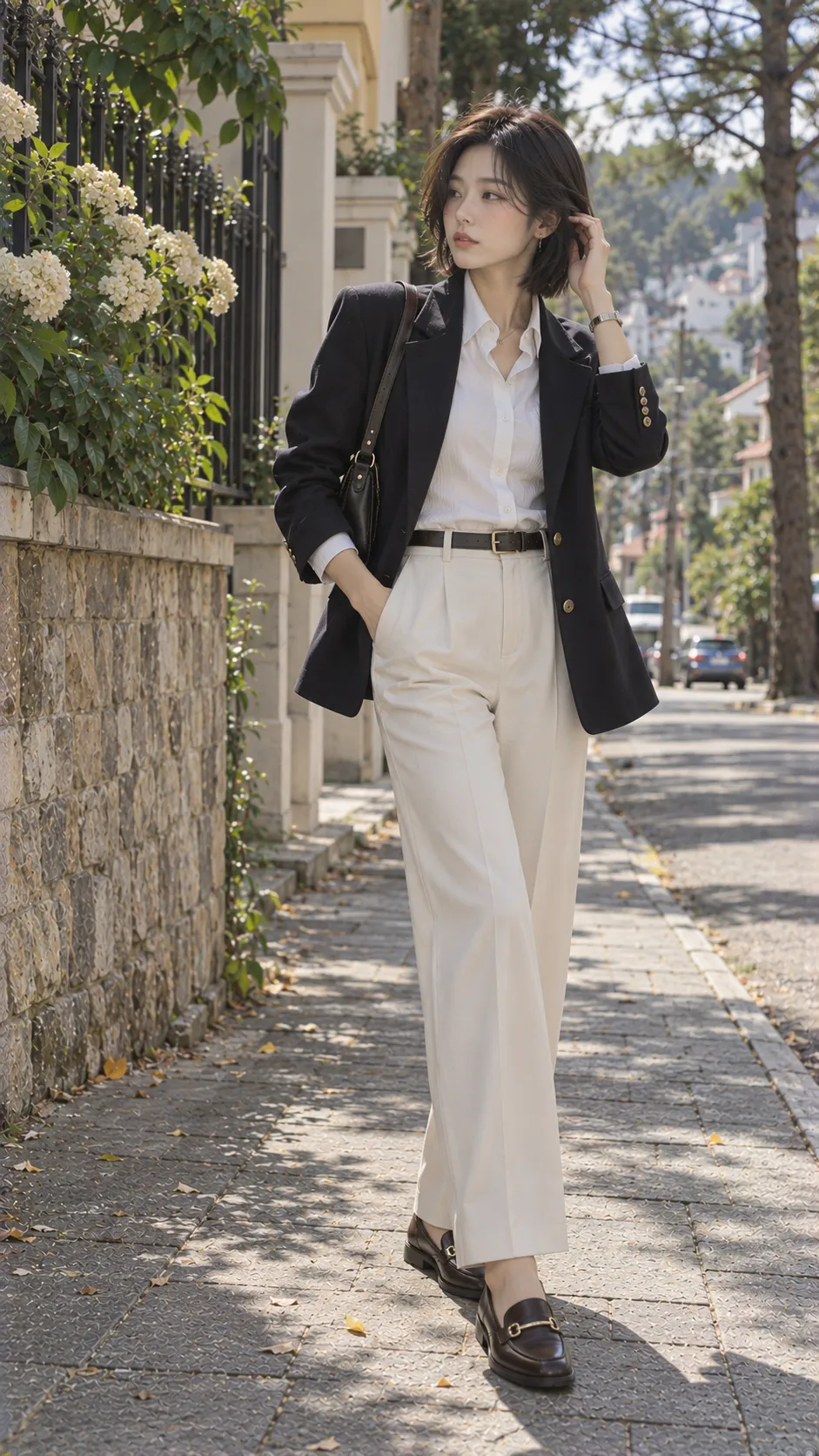 Old Money Style với loafer, blazer, sơ mi, trắng theo Công Thức Outfit Old Money Nữ Dễ Mặc Thật