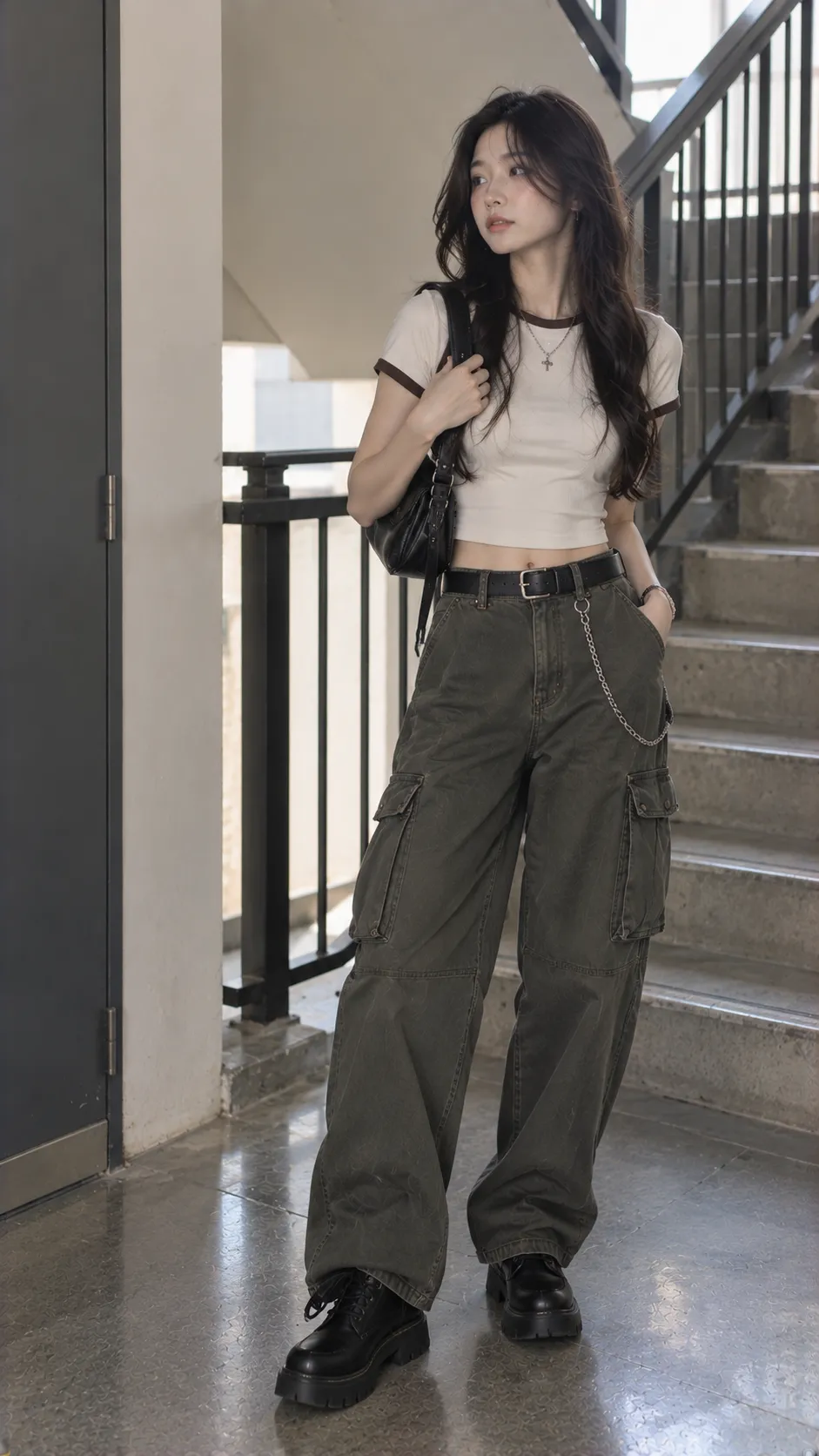 OOTD với boots, baby tee, quần cargo, chain theo OOTD Khác Gì Với Outfit?