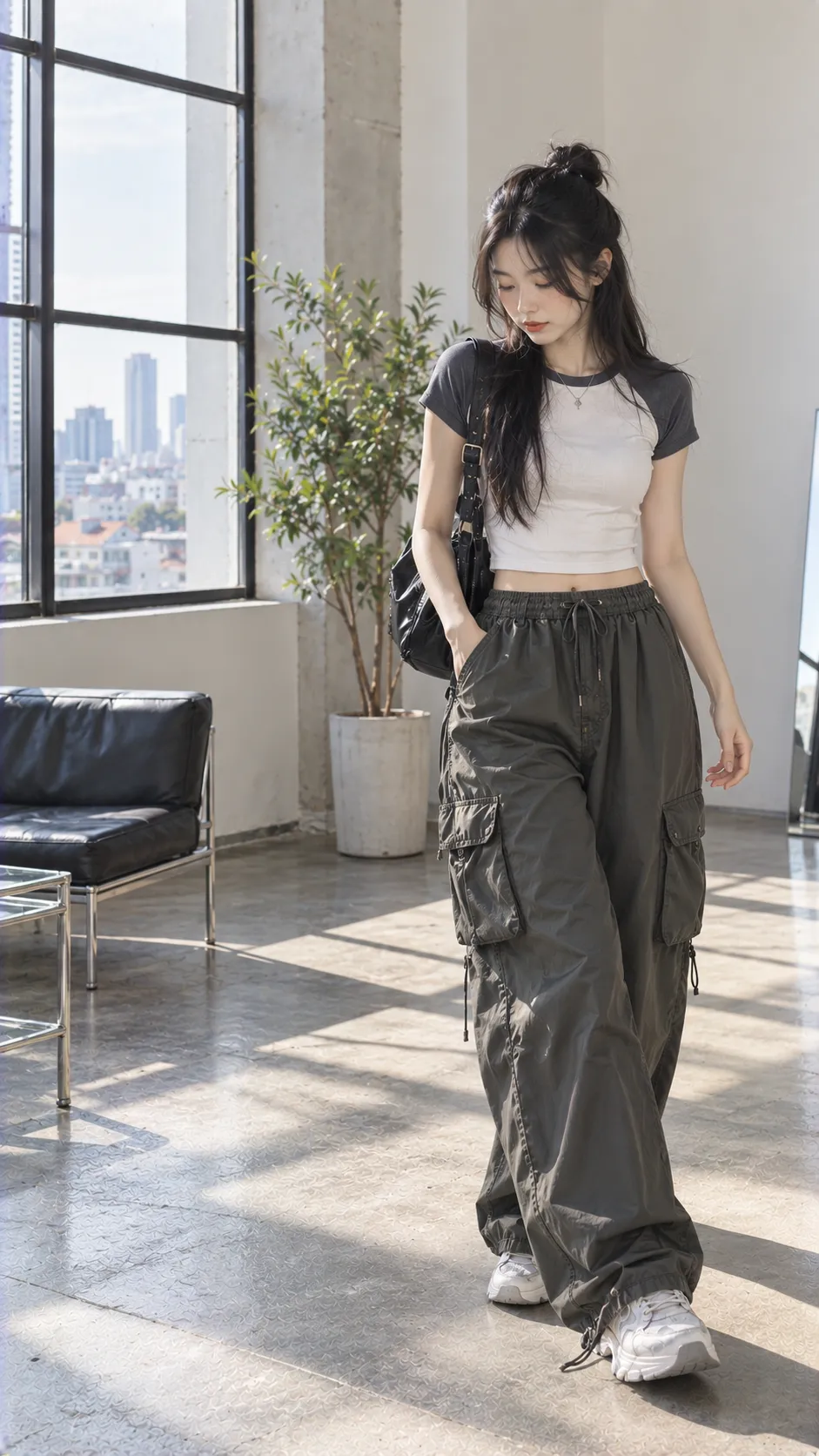 Item Guide Quần Nữ với baby tee, crop top, quần parachute theo Phối Đồ Với Quần Parachute Nữ: 8 Công Thức Không Bị Nuốt Dáng