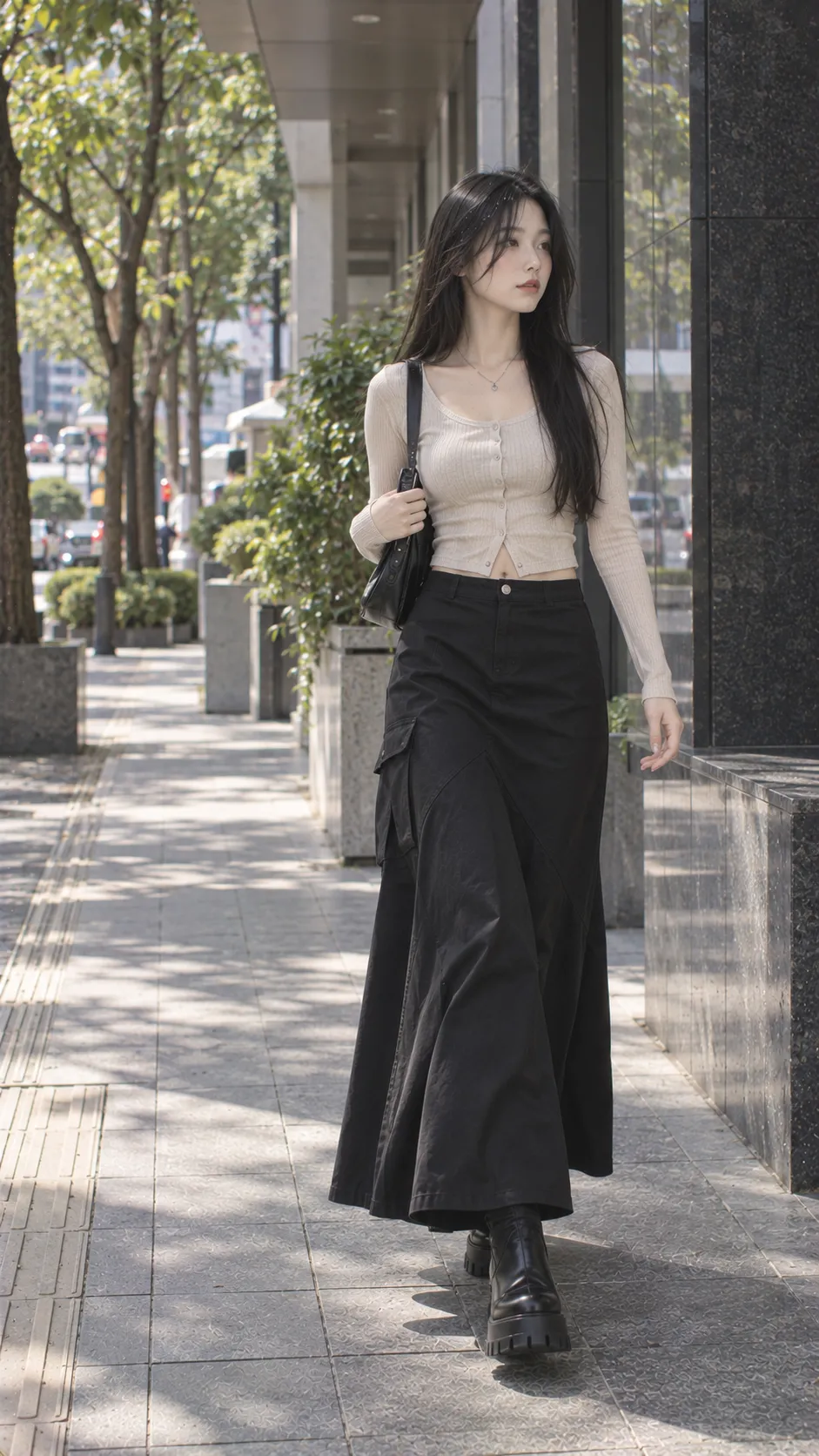 Chân Váy Dài Đen với Chân Váy Dài Đen, Crop Top Hoặc Tank Top