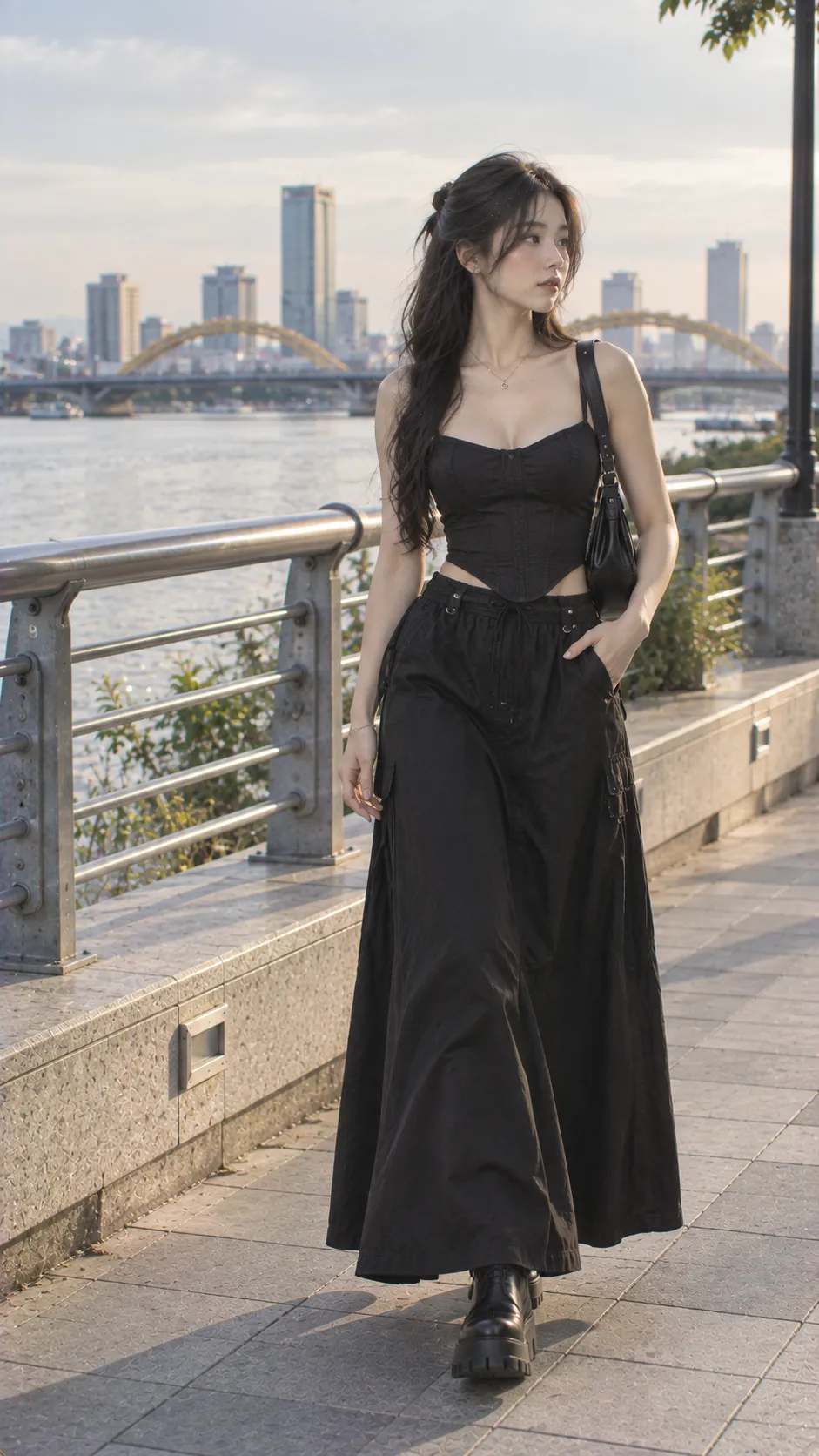 Chân Váy Dài Phối Với Áo Gì thể hiện silhouette chuẩn với crop top, chân váy dài, chân váy jean, pleated skirt
