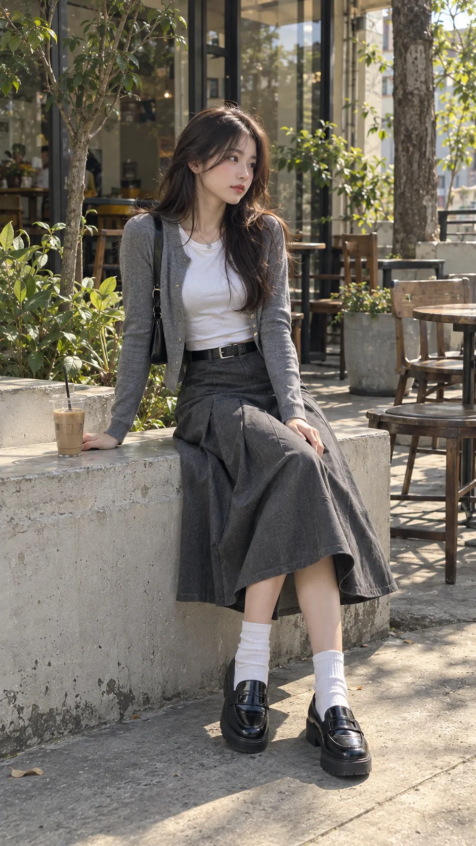 Chân Váy Midi Phối Với Áo Gì thể hiện silhouette chuẩn với boots, Mary Jane, loafer, sneaker