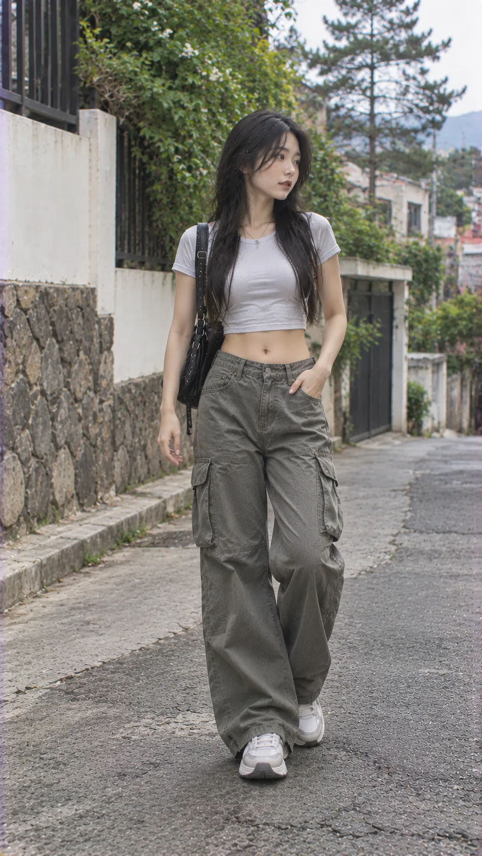 Quần Parachute Nữ với Parachute, Baby Tee, Sneaker