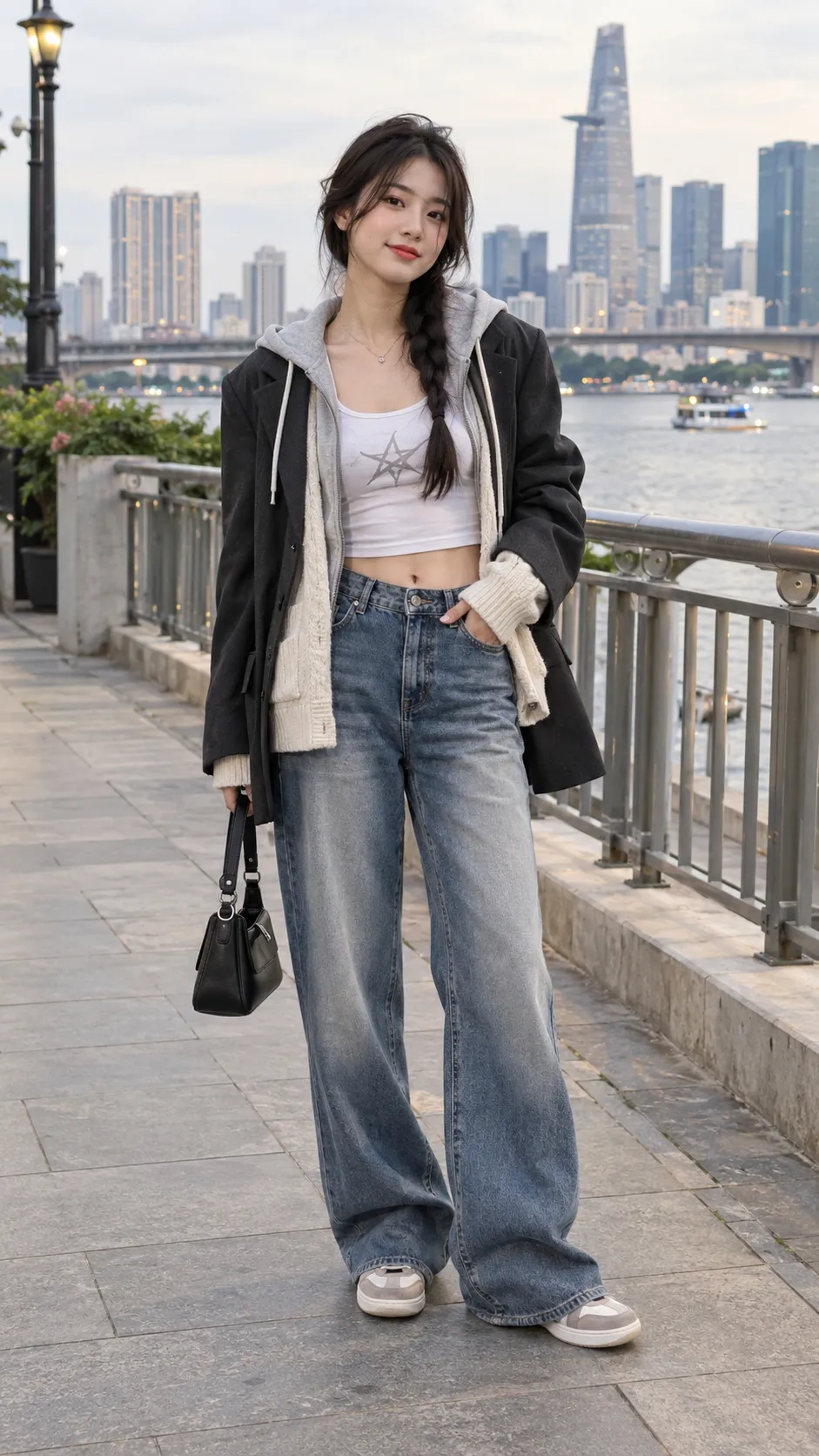 Phụ Kiện E-Girl Mua Ở Đâu với túi vai, belt, choker, mẫu nữ trẻ đang thử form trong không gian mua sắm không logo