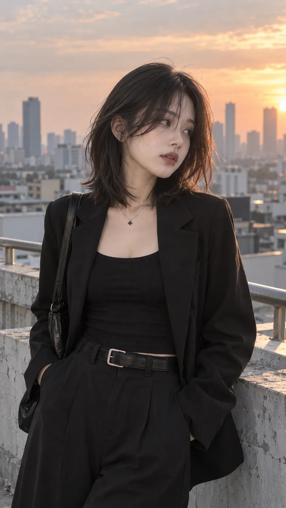 Phụ Kiện E-Girl Mua Ở Đâu với belt, thắt lưng, choker, leg warmers, mẫu nữ trẻ đang thử form trong không gian mua sắm không logo